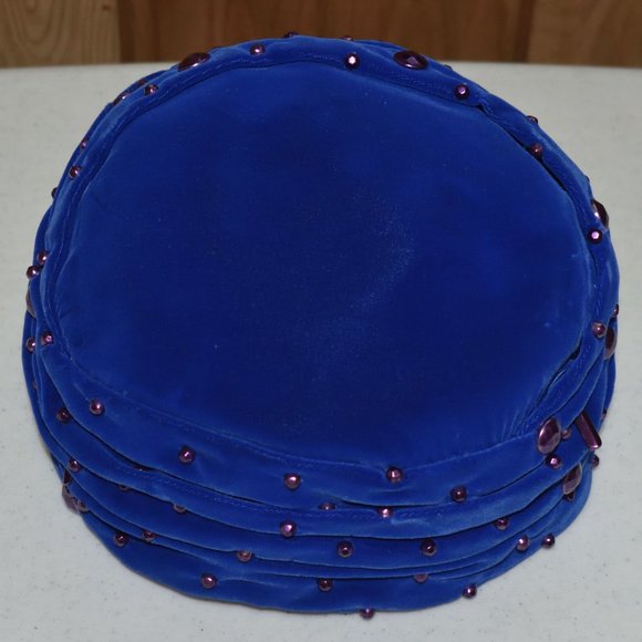 Vintage Blue Claude Saint-Cyr Reproduction Pillbox Hat Purple Accents Turban - Picture 7 of 13